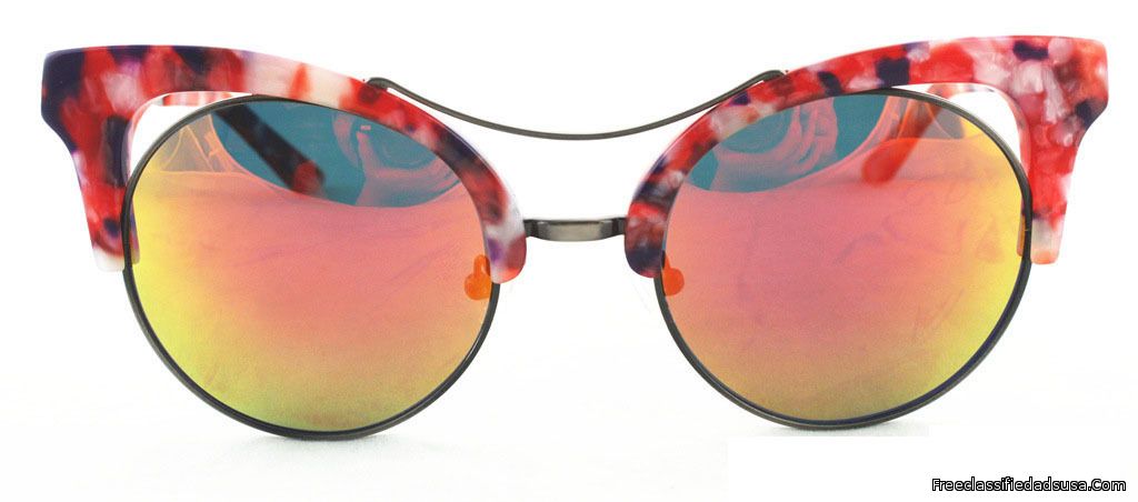 Cat Eye Red Whit Frame-Red Gold Mirror Lens.