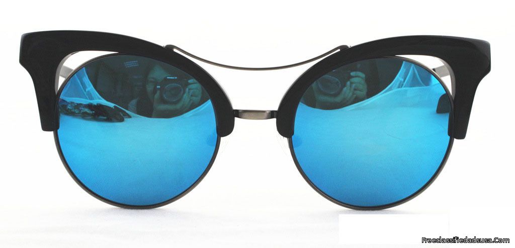Cat Eye Black Frame With Blue Purple Mirror Lens