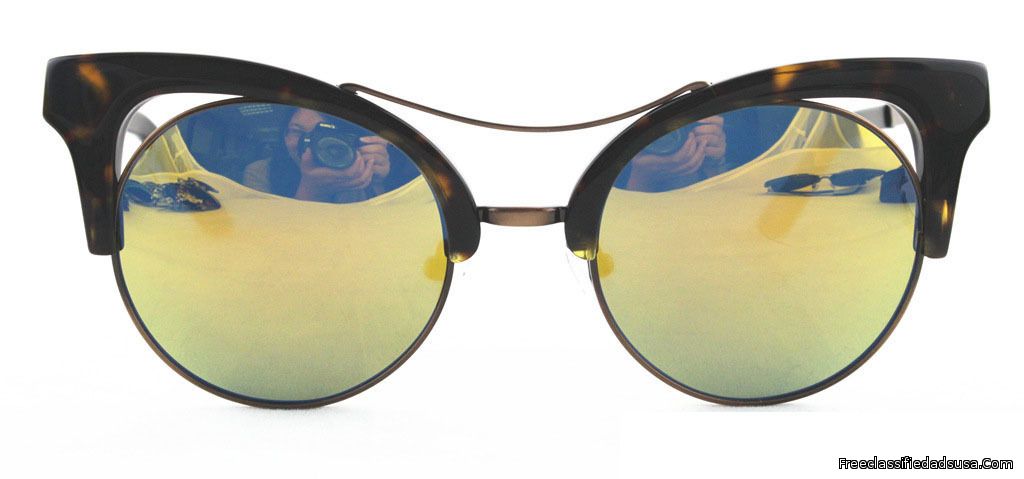 Cat Eye Yellow Black Frame & Gold Mirror Lens